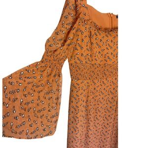 French Connection Dress‎ Orange Floral Square Neck Long Sleeve Midi